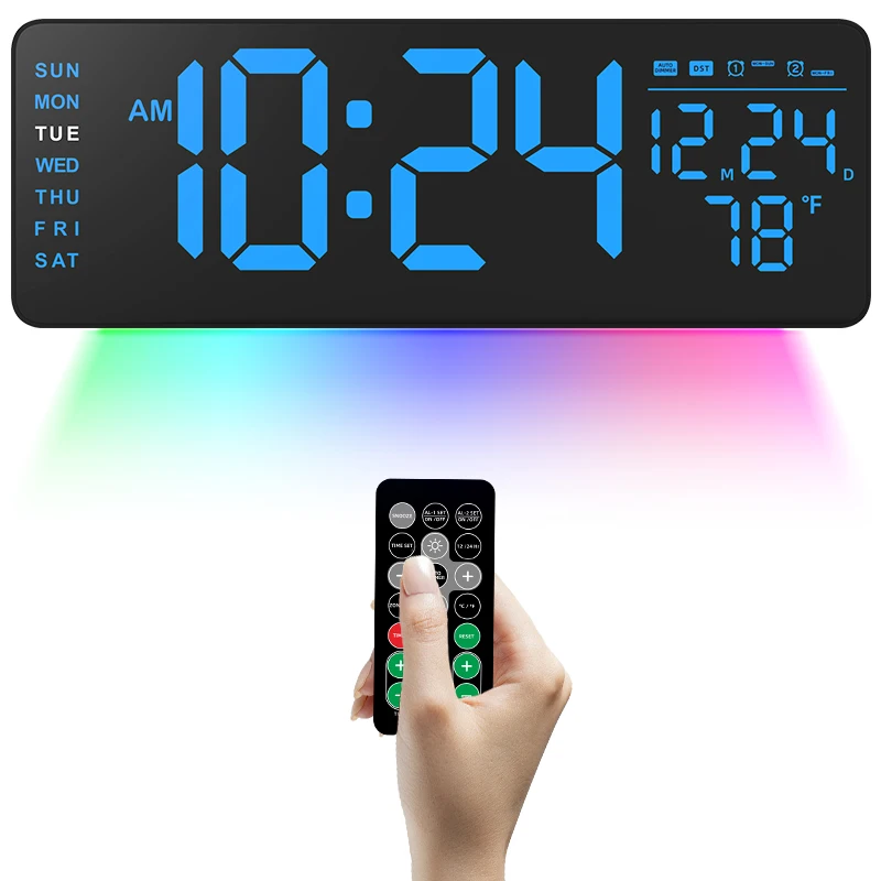 Large Screen Digital Wall Clock With Indoor Temperature Nordic Simple Living Room Wall Desk Led Alarm Clock with Remote Control