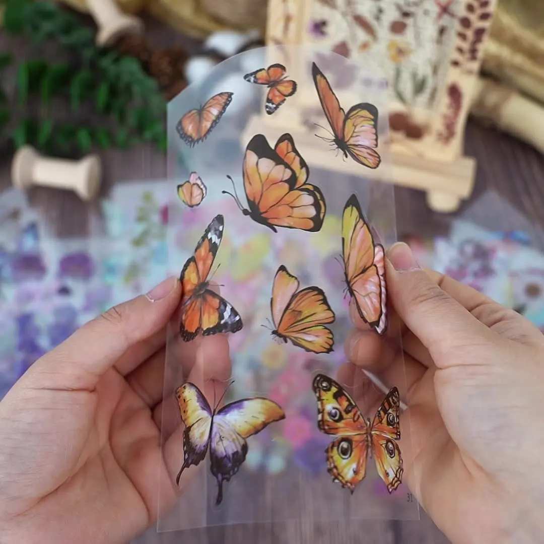 Pressed Flower Themed Stickers Dried Floral Resin Stickers Decals Botanical Journaling planner clear PE Sticker for Junk Journal