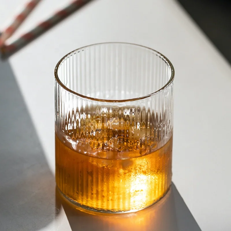 Heat Resistant Premium Classical Vertical Stripes Glass Tea Cup For Latte