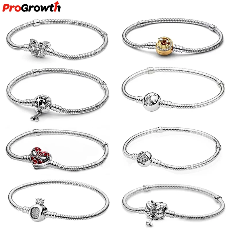 Pan Snake Chain Silver Plated Full Diamond Bracelet Fashion Jewelry DIY Accessories FatTonny Heart Butterfly Mickey Bangle
