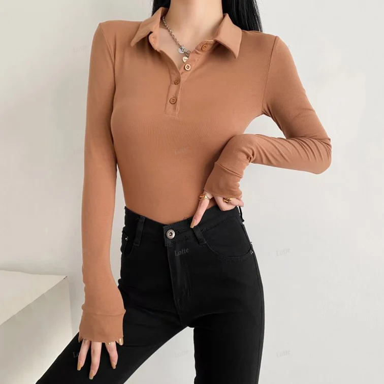 Wholesale Ladies 100% Cotton Polo Shirt Button half-placket Spread collar Long sleeves Custom Embroidered Printed Polo Shirts