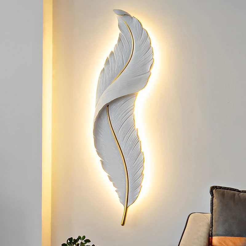 Modern Fashion White Feather Wall Lamp Led Lighting Resin Light Sconce For Living Room And