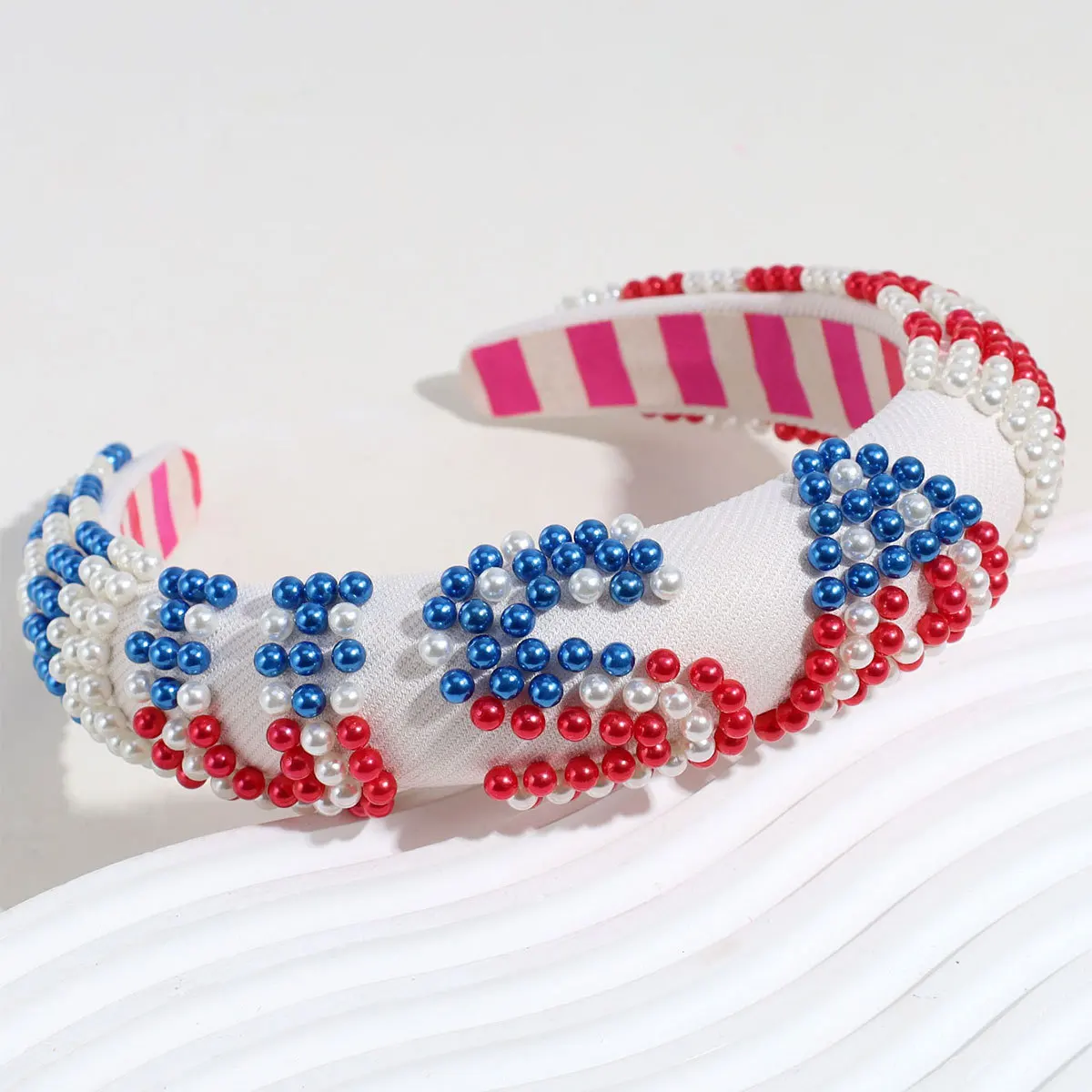 Fashion Design Hair Accessories Wide Edge USA Independence Day Decorative Sponge Women Girls Pearl Headbands