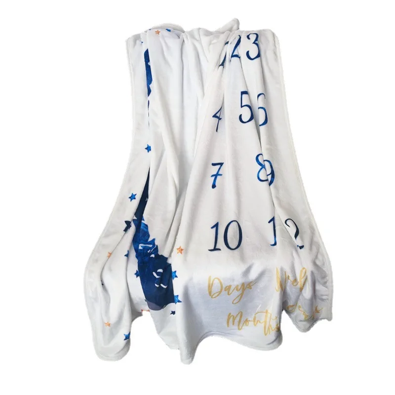 OEM Custom Newborns Soft double sides flannel  Infant Polyester Photoshoot Cartoon Photo Monthly Baby Milestone Blankets