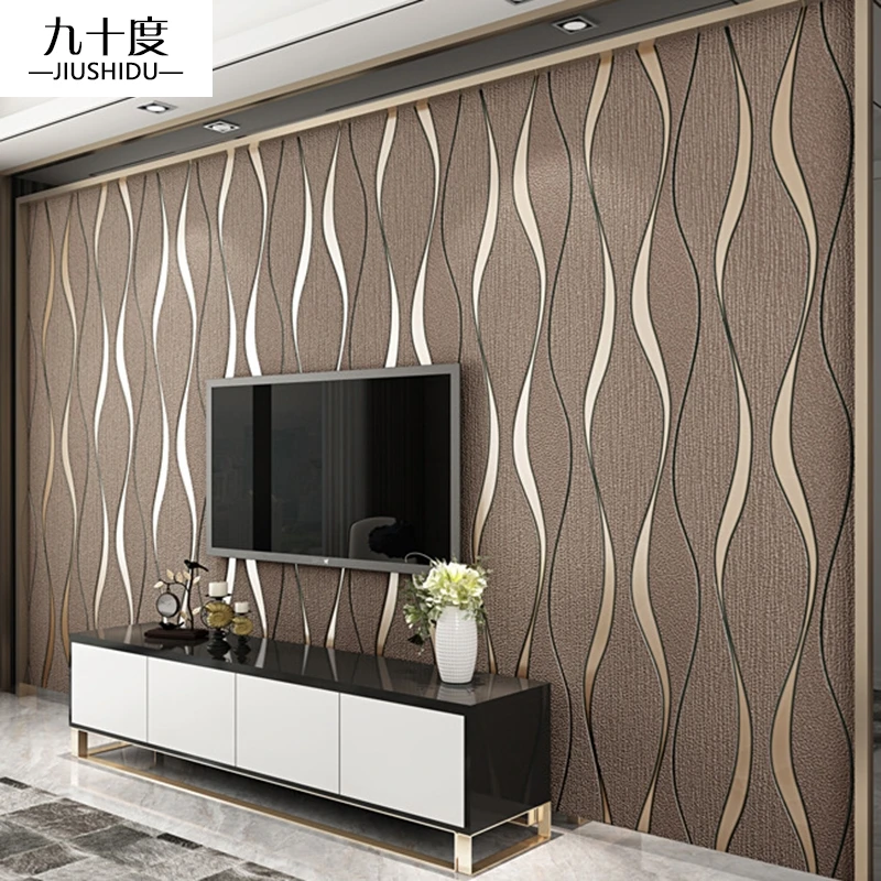 
3D striped non-woven living room TV background wall decoration wallpaper 