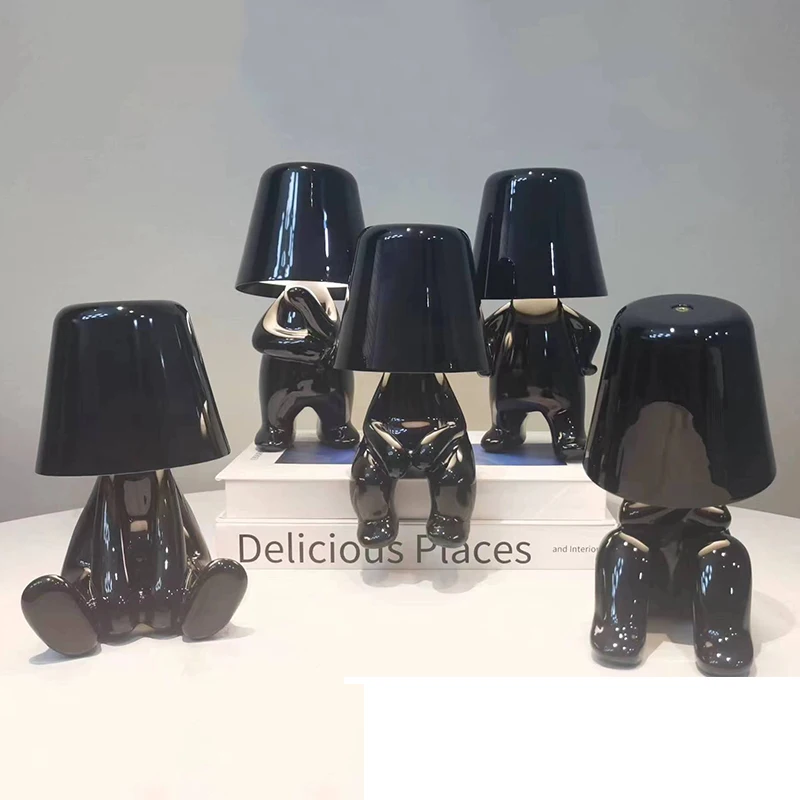 Mini electroplating small black night lamp USB Rechargeable touch Lamp Nightlight black thinker lamp
