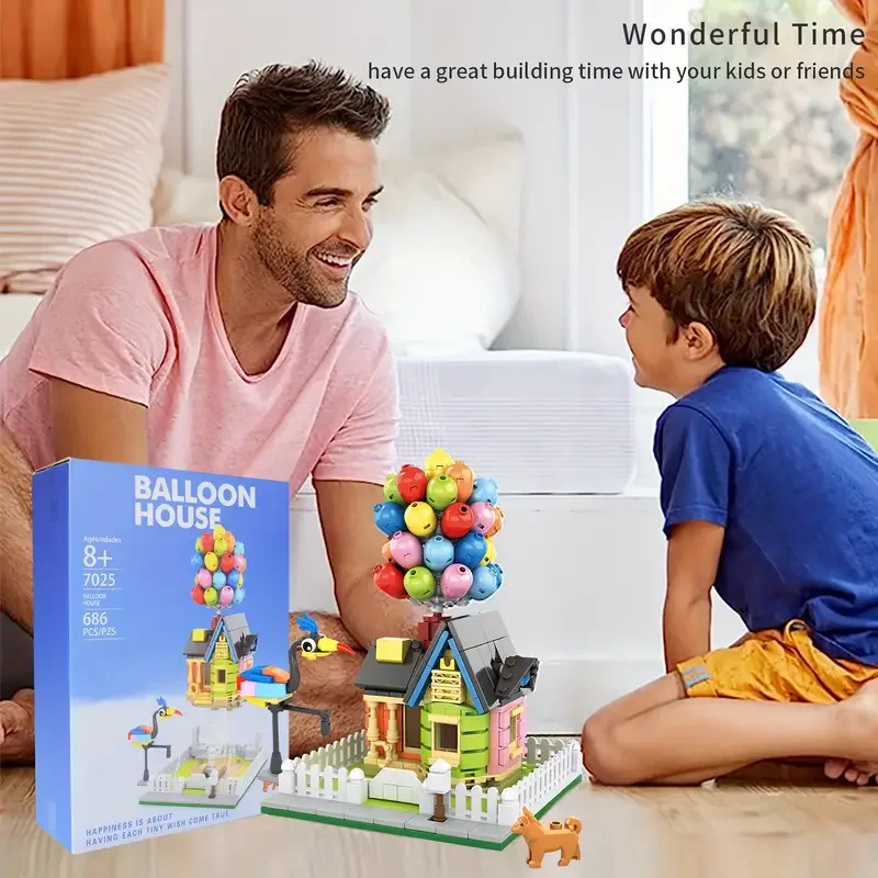 686pcs Up Balloon Flying House Building Block Model Set Creative Suspended Anti-Gravity Toy Balloon House Building Kit