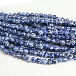 CC1888 12MM Hand Painted Ceramic Blue White Porcelain Round Beads ,Chinoiserie China Blue White Double Happiness Longevity Beads
