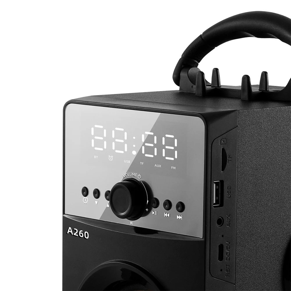 A26 2.1 Channel  Alarm Clock Boombox  Home Wireless Hifi Speaker Karaoke Outdoor Stereo Wooden Subwoofer