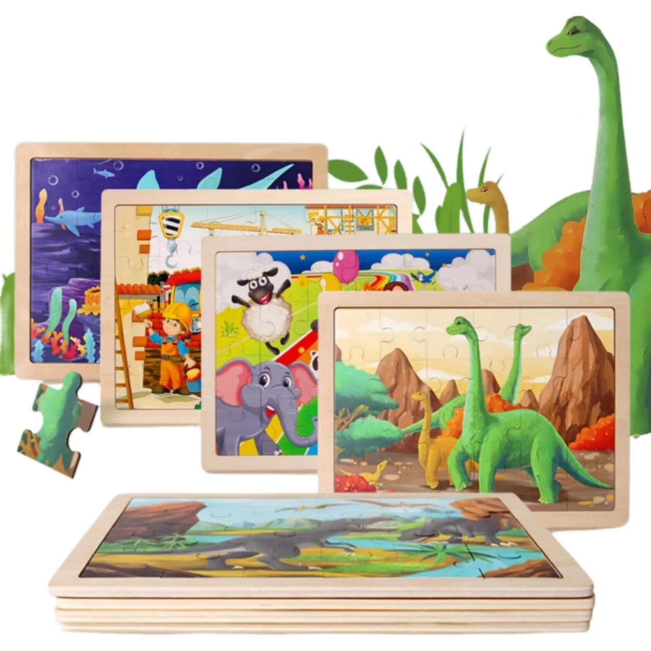 2024 new products Plywood cartoon Animal Dinosaur Puzzle Board Montessori Wooden Jigsaw Puzzle For Kids Toddler Boys Girls CE