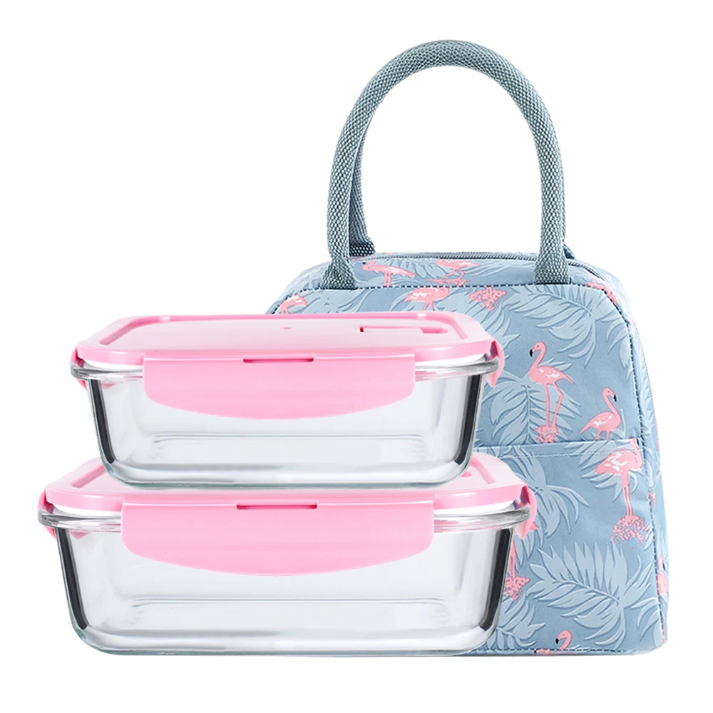 Hot Sale Storage Glass Food Containers Set Packaging Portable for Glass Lunch Box with Lunch Bag