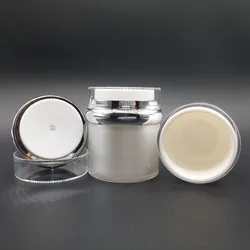 custom 15g 30g 50g popular pearl white and shiny silver refillable airless pump jar