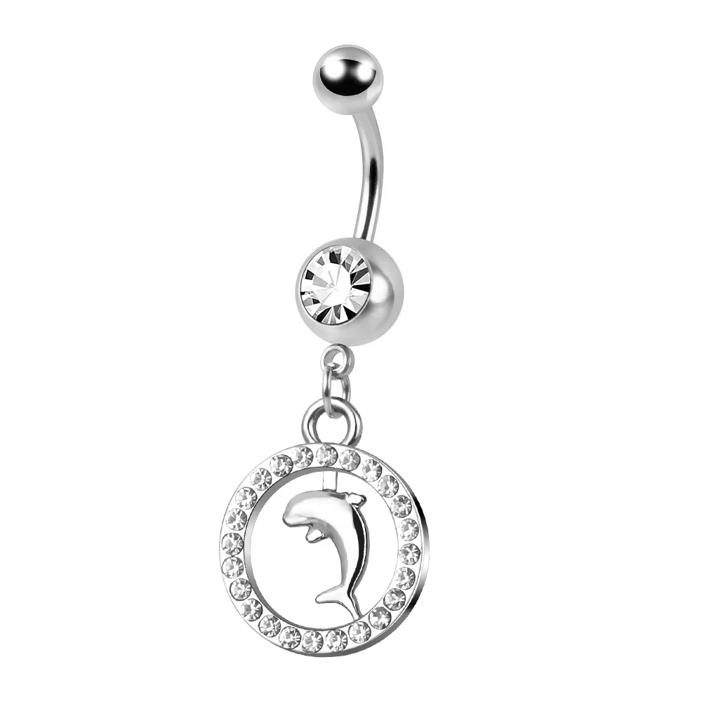 New fashion stainless steel navel piercing jewelry cute dolphin dangle belly button rings wholesale