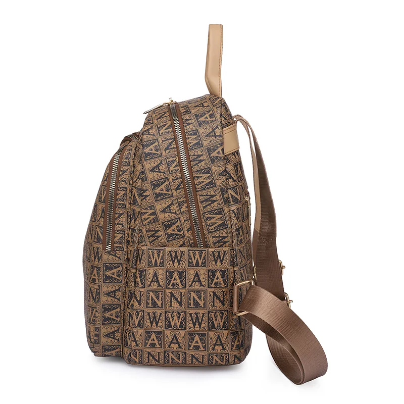 Wholesale leisure ladies pu leather girls backpack fashion allover printing letters leather backpacks for ladies