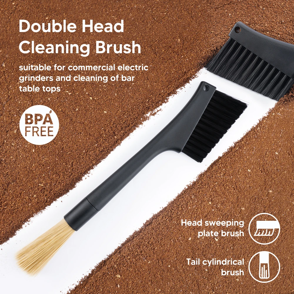 I Cafilas Double Head Coffee Cleaning Brush BPA-Free Head Sweeping Plate Brush Tail Cylindrical Brush