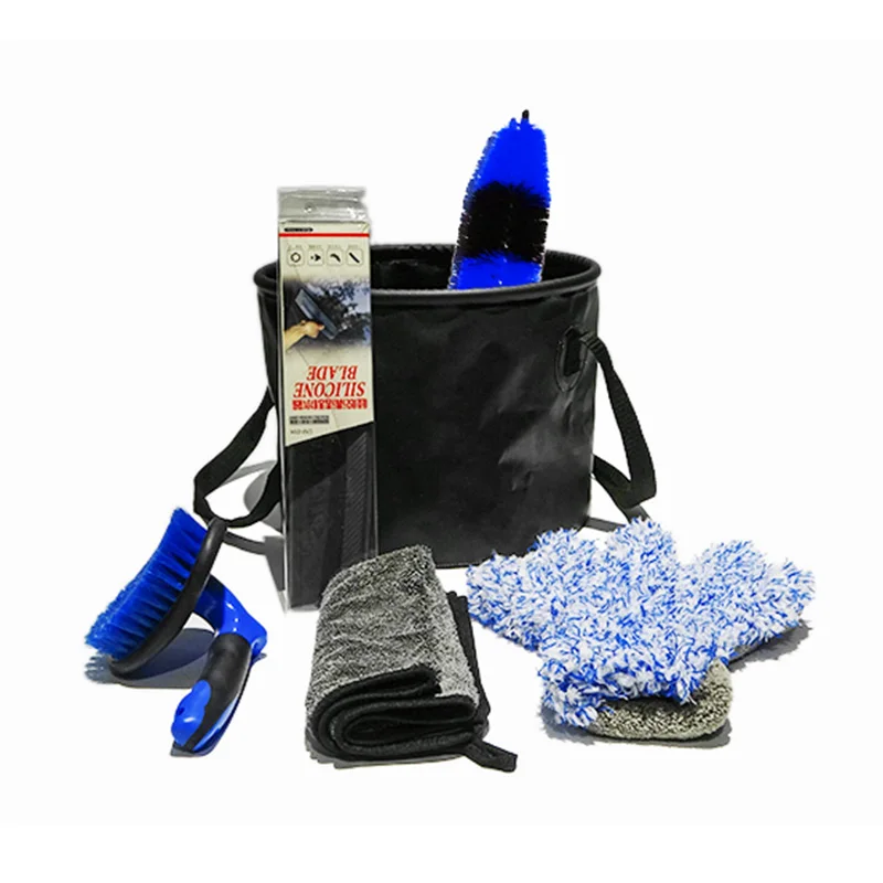 Набор аксессуаров для мытья автомобиля, портативные полотенца из микрофибры, варежки, губка, щетка для колеса, щетка для шин, складное ведро, набор инструментов для чистки автомобиля