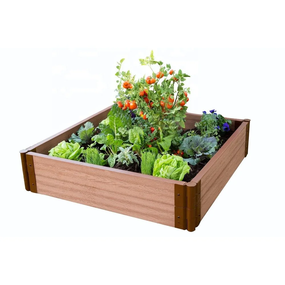 China hot sale wood grain plastic composite waterproof and fireproof flower box bed plastic flower pots&planter for outdoor