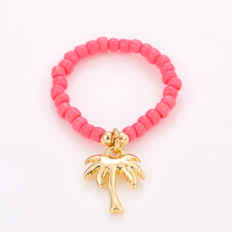 Trending Y2K Boho Fashion Ring Set Adjustable Colorful Seed Beaded Rings for Women Girl Smiley Face Rings