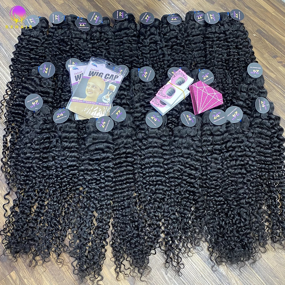 RXHAIR Wholesale Price Raw 100% Human Brazilian Peruvian Hair Bundles Deep Curly In Stock