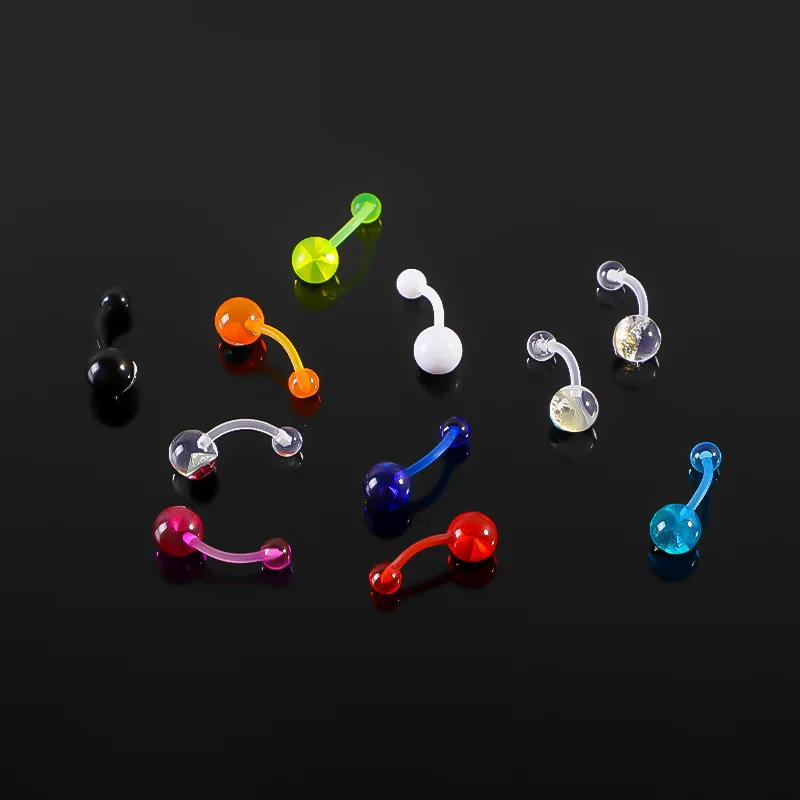 NUORO New Popular Acrylic Inlaid Diamonds Navel Nail Piercing Jewelry Colorful Soft Rod Pave Zircon Belly Button Ring