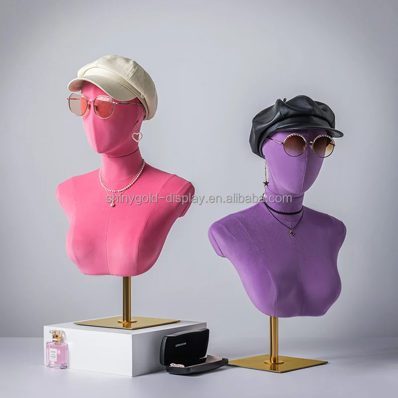 Luxury Jewellery Bust Display Mannequin Wig Display Woman Velvet Mannequin Head with Shoulders