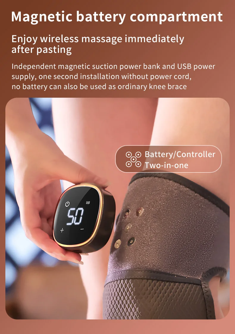 Wireless Adjustable Heated Vibration Knee Massager Portable Electric Massage Cordless Knee Heating Settings and LED Display