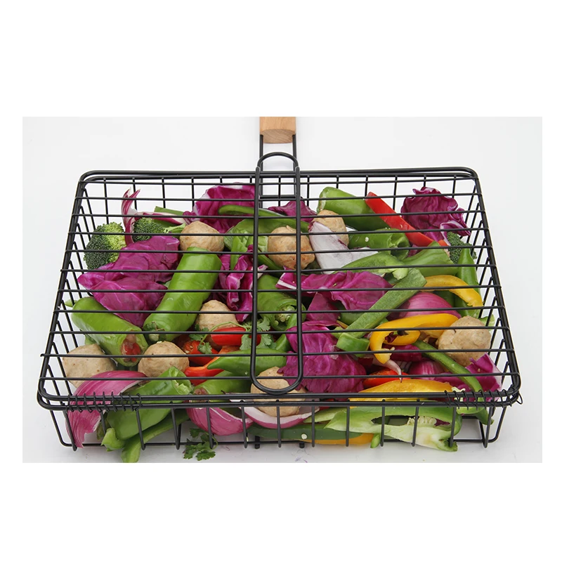
Barbecue Grill Basket with removable Handle Perfect for Grilling Hamburger Vegetables Fish and Outdoor Campfire 