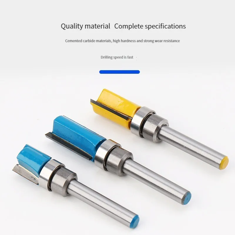 HENGLAI 3PCS Set Carpentry Tools 1/4 Inch Shank Trimming Flush Router Bits For Wood Woodworking