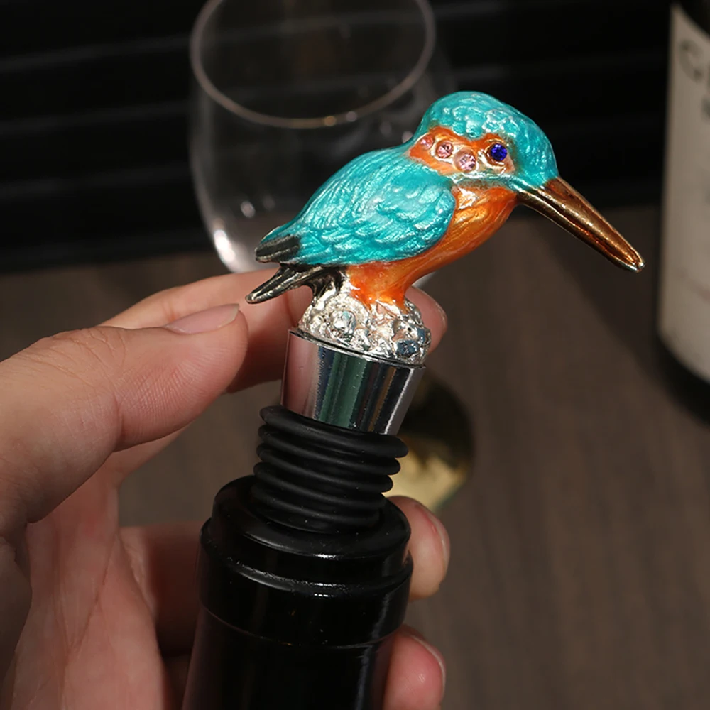 Personalized Creative Enamel Metal Wine Stopper Vacuum Stainless Steel Silicon Champagne Animal Bird Shape Wine Bottle Stopper