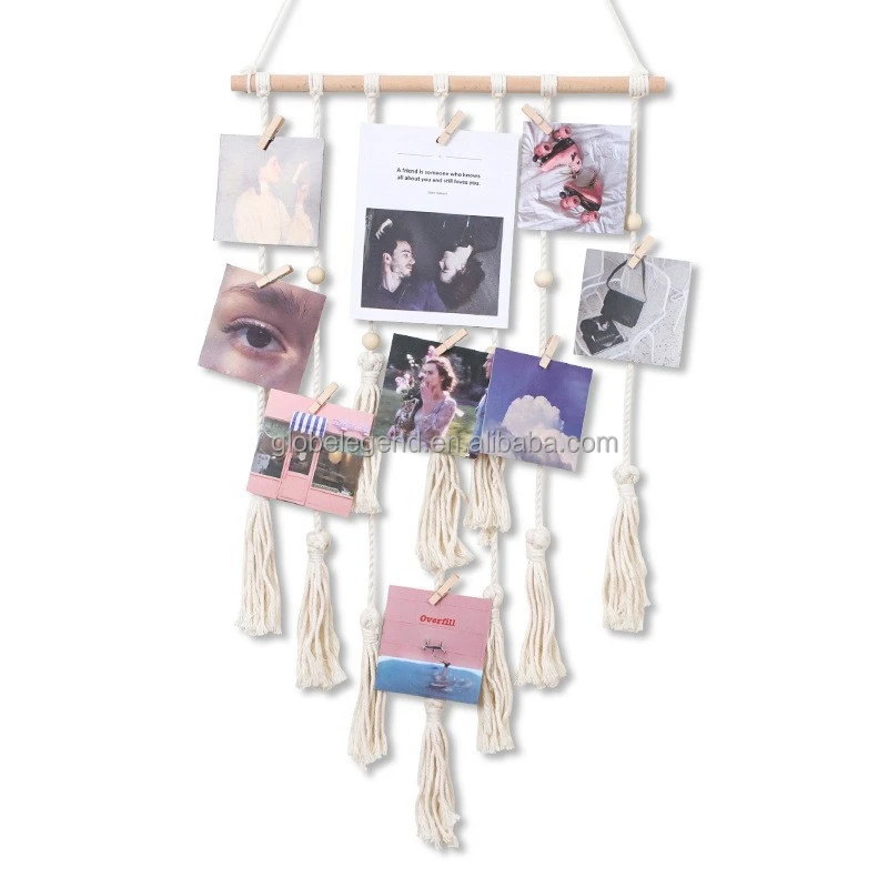 Hanging Photo Display Wall Hanging Pictures Organizer Boho Home Office Decor Wall Art Teen Girl Room Decor, with 30 Wood Clip