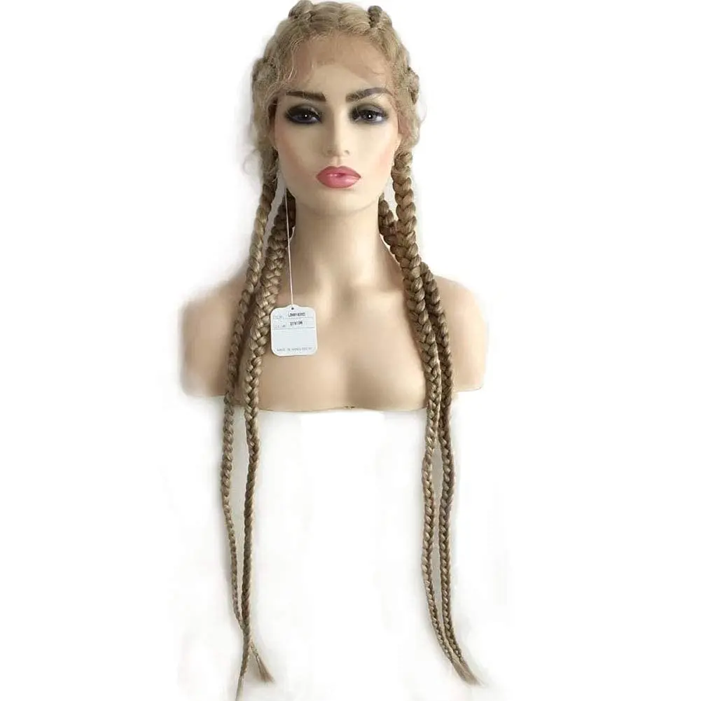 Extra Long 100% Hand Braided Lace Front Double Dutch Braided Wigs with Baby Hair for Women Heat Resistant 360 Swiss Synthetic Tw
