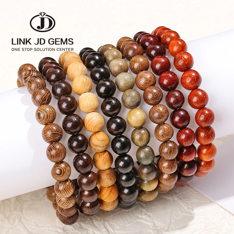 JD 6/8/10mm Tibetan Buddhist Mala Buddha Charm Rosary Prayer Beaded Bracelet Black Sandal Wenge Thuja Red Rosewood Wood Bracelet