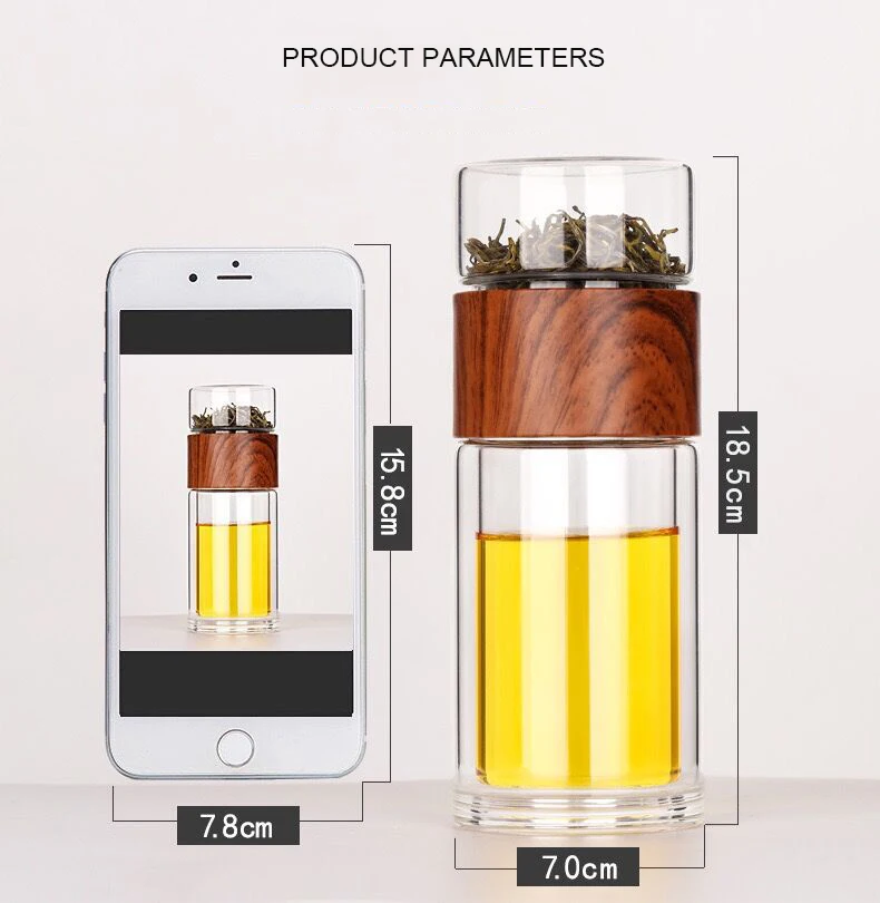 BPA Free Double Wall Glass Travel Tea Mug with Stainless Steel Filter  Leakproof Tea Bottle with Strainer