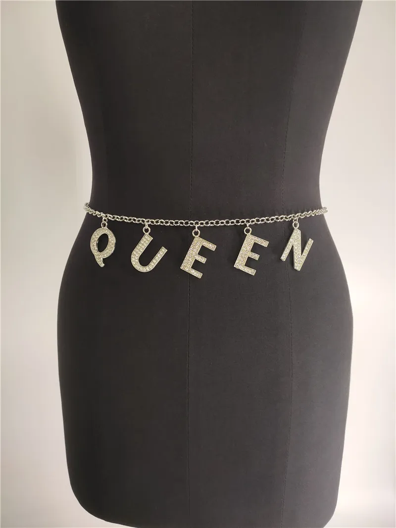  Personality sexy body chain simple waist decoration silver diamond English large letter