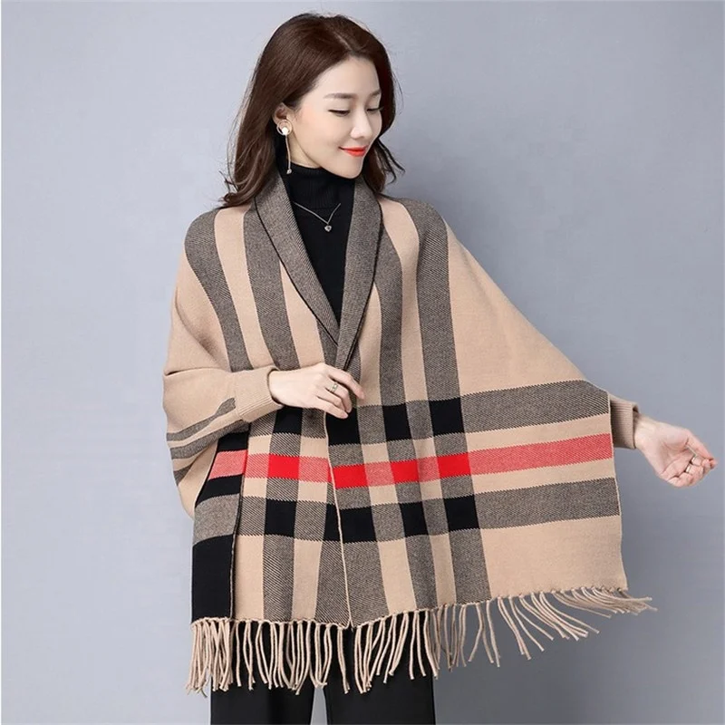 
Wholesale New Arrival Ladies Knit Shawls With Sleeves And Wraps Patterns Crochet Poncho For Women 