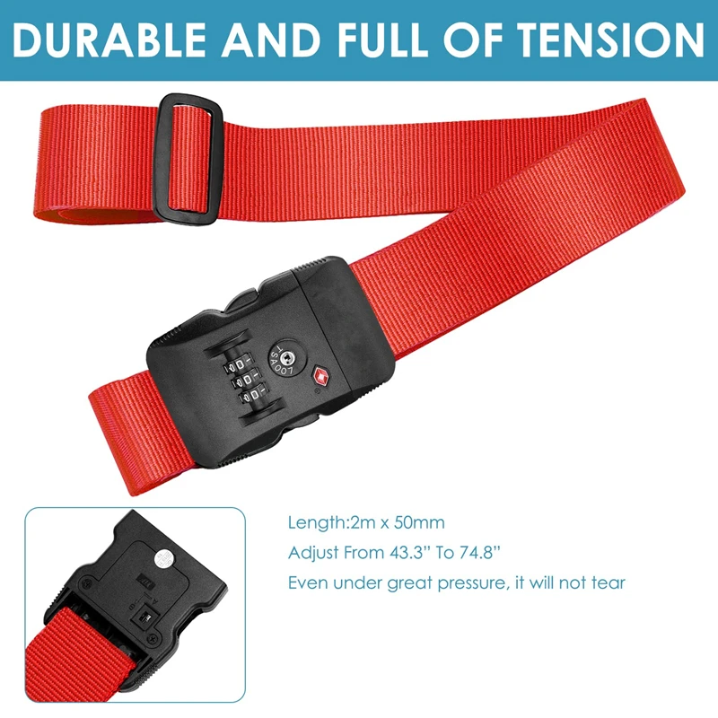 Travel Durable PP TSA Combination Lock Suitcase Strap Bright Color Adjustable ABS Buckle Password Strap For Protect Your Luggage
