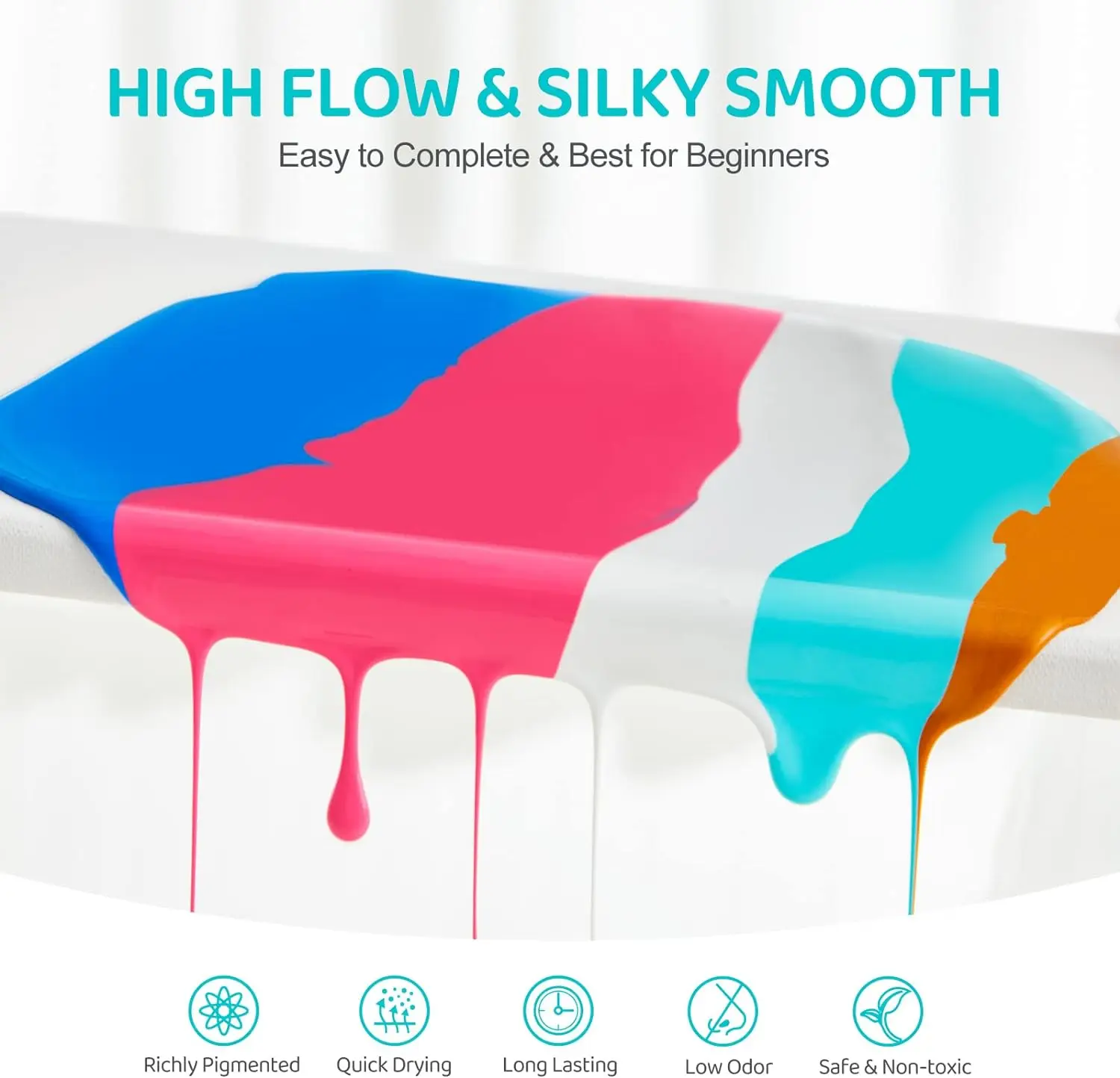 Acrylic Pouring Paint Set (60ml/2oz each) High Flow No Mixing Needed Assorted Colors for Pouring on Canvas Glass Wood DIY