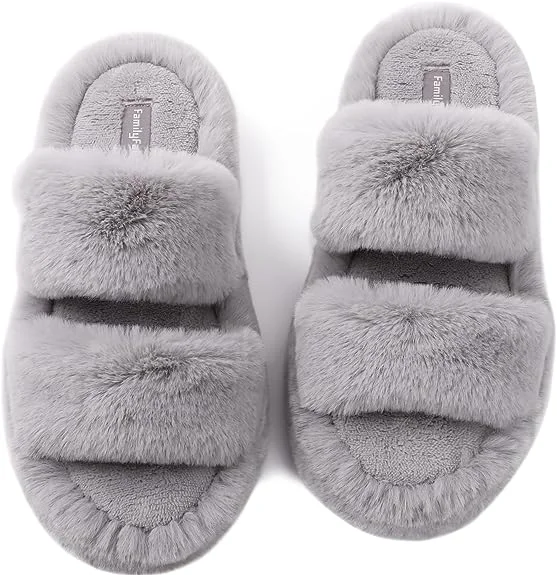 Fuzzy Open Toe Two Band Slides with Fleece Lining and Rubber Sole SLIPPERS WITH COWGIRL HAT Cozy Cowboy smile slipper