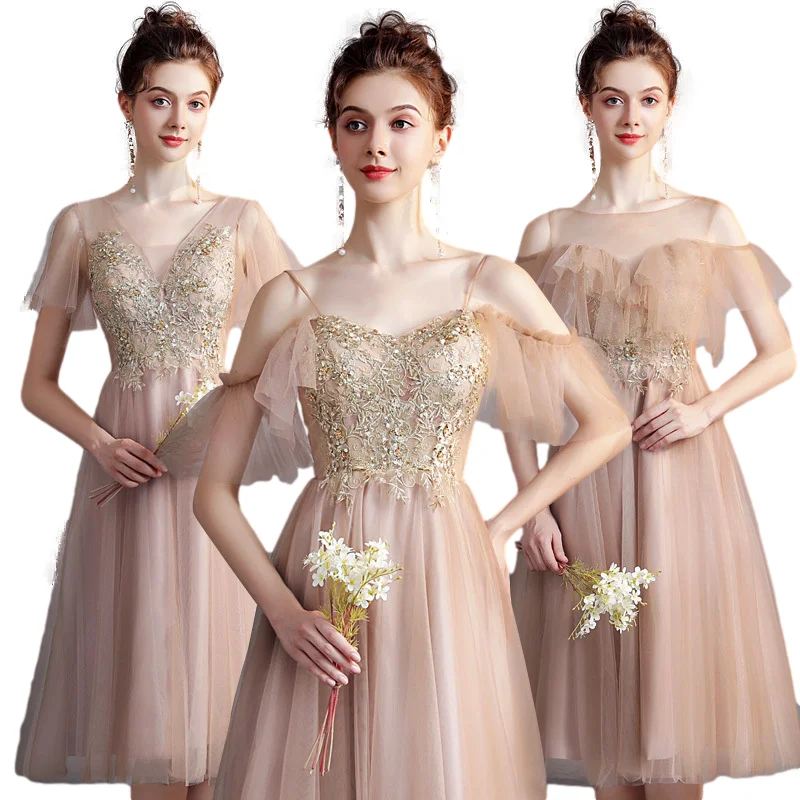 Bridesmaid dress mid-length style  winter simple atmosphere dress female bridesmaid skirt fairy skirt