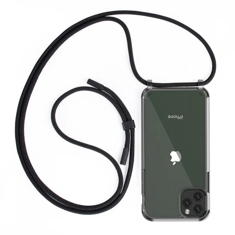 Adjustable Shockproof Crossbody Necklace Tpu Clear Mobile Phone Case Cover with Shoulder Strap For Phone 6 7 8 X XS Max XR