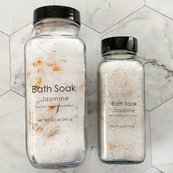 Custom Bottle Container Bath Salts Soak Natural Scented Pink Himalayan Dead Sea Bath Salts Epson With Flowers