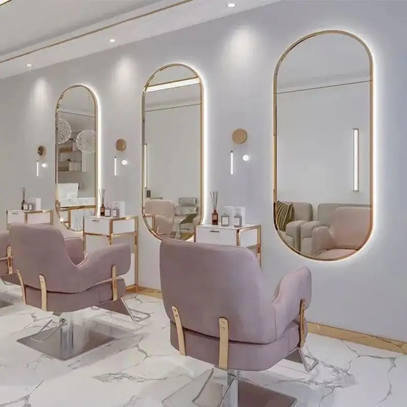 Hair salon Barber shop special mirror table beauty Hairdressing wall-mounted mirror with Belt LED light