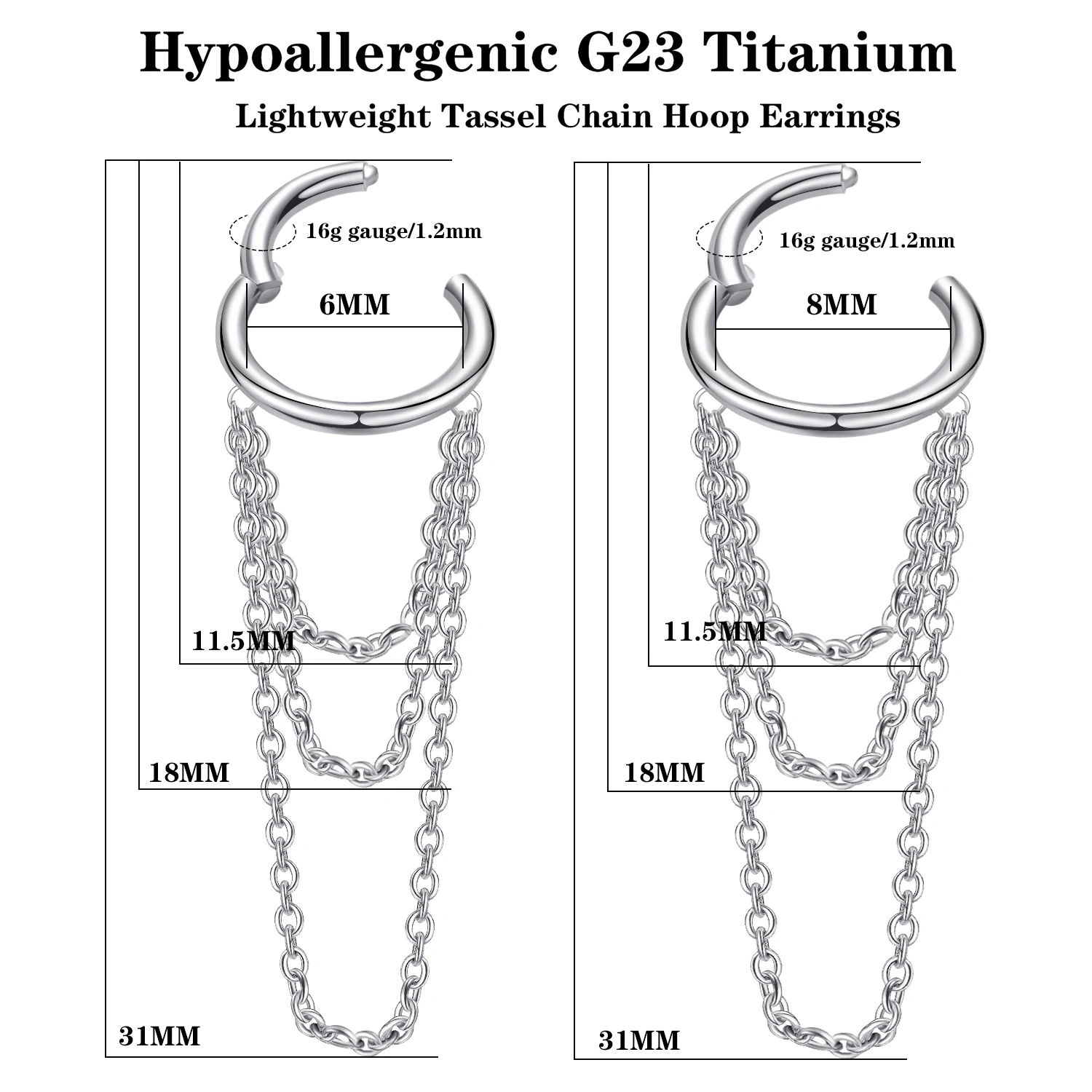 G23, титановые серьги-кольца Для Пирсинга Хряща, 16 г