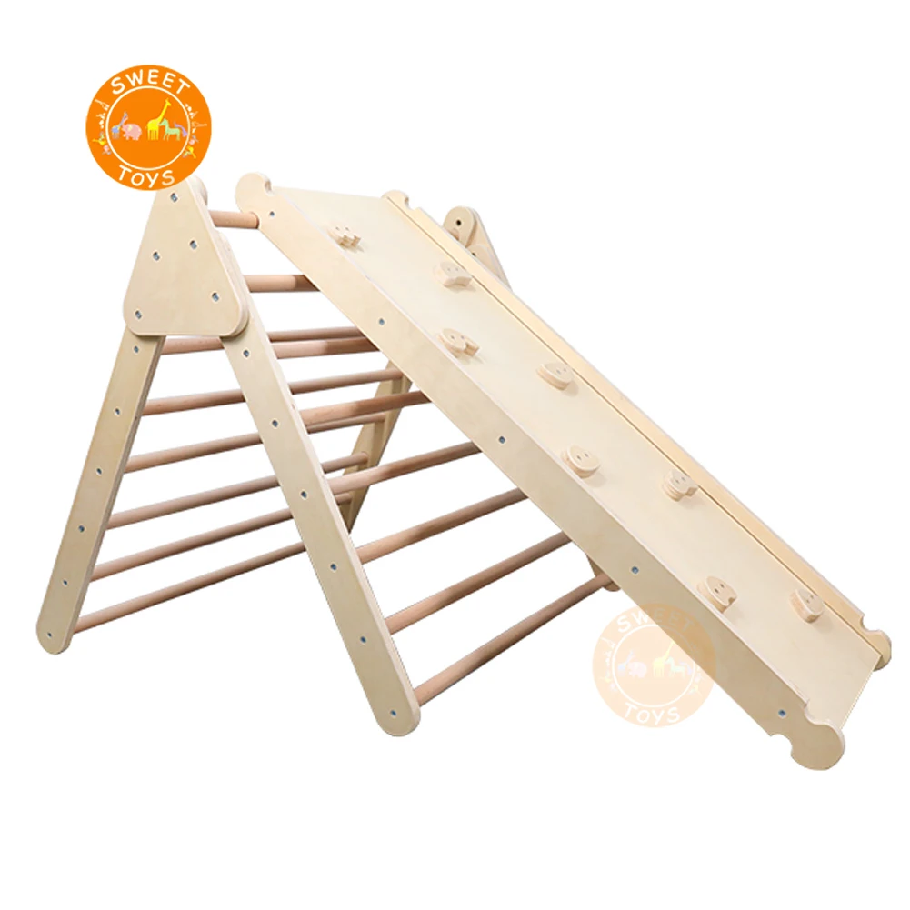 Wooden Climbing Frame Wooden Foldable Triangle Climber Reversible Slide Montessori Waldorf