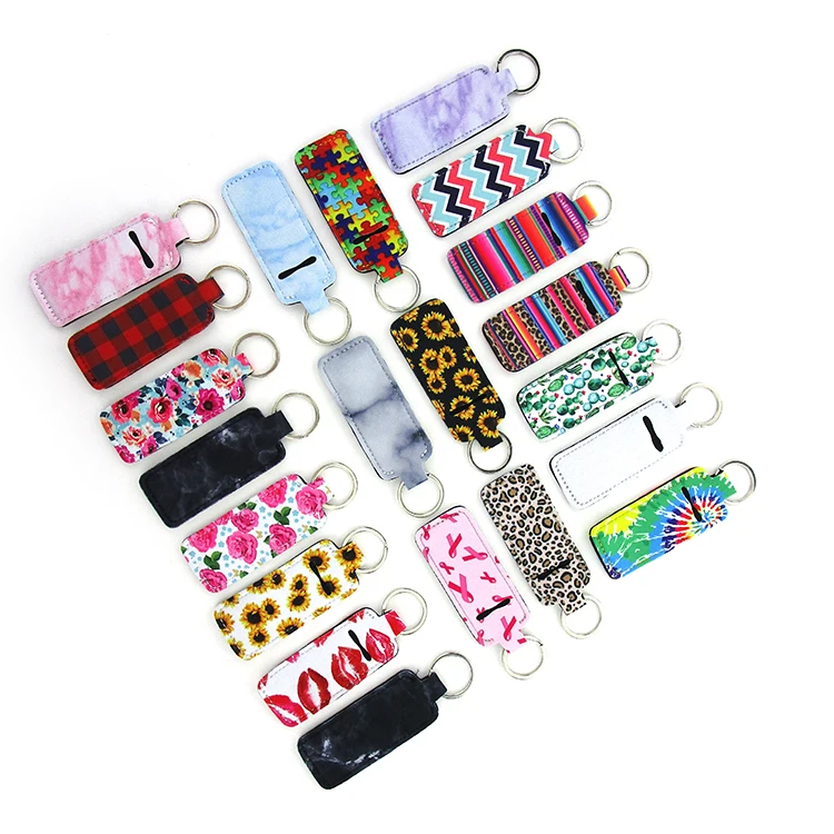 Hot sale Custom Design Neoprene chapstick slim lip gloss tubes holder keychain
