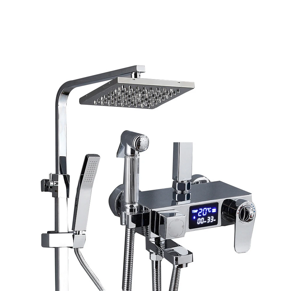 Pressurized Rainfall High Quality Brass Material Luxury Thermostatic Shower Bathroom Mixer Set with Temperature Digital Display
