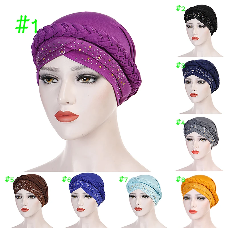 
Muslim Fashion Braid Hats Fez Hats Nail Drill Pure Color Headgear Turban 