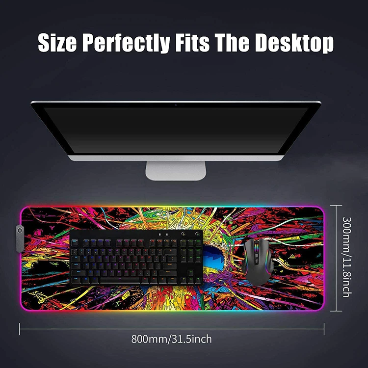 High Quality Large Size Desk Pad Custom Lighting Colorful RGB Mice Pads Led Game Non-slip USB Mouse Pad