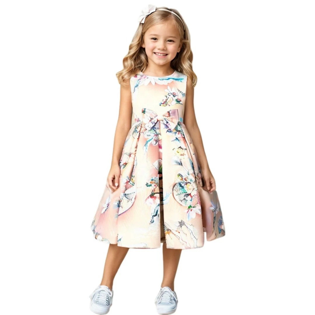 Goodada Garment Elegant Flower Girls Evening Prom Party Dress Embroidery Girls Wedding Dress With Bow