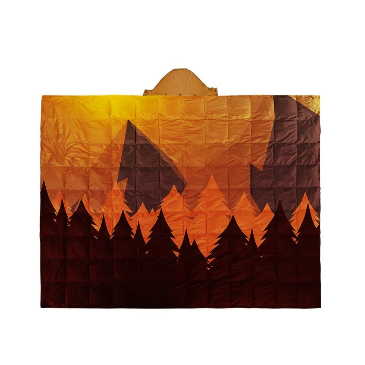 Custom Colorful Puffy Detachable Hooded Blanket Outdoor Picnic Camping Hiking Waterproof Portable Duck Down Blanket